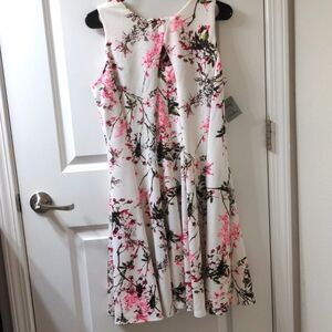 NWT Danny & Nicole 14 Ivory & Fuschia Sleeveless Pleated Cut Out Dress